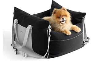 LE SURE Lesure Dog Car Seat for Medium Dog - Waterproof Dog Booster Seat for Car with Storage Pockets, Clip-On Safety Leash and Chopped Foam Filling, Small Pets Travel Carrier Bed, 58x56x33cm, Black