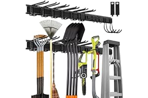 Sinoer Sinor estantería de pared de gestión de herramientas de garaje con 12 ganchos herramientas de jardín aplicadas silla escoba fregona rastrillo herramientas de jardín