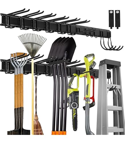 TOKSEO 2 Supports Muraux Pour Balai Inoxydable - Porte Balais Avec Crochets Noir Pour Cuisine Et Garage