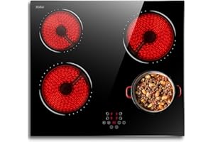 HOBSIR HOB Hobsir Piano Cottura Vetroceramica a 4 Fuochi 6000W, Piano Cottura Elettrico con Comandi a Sfioramento, Piano Cottura in Vetroceramica da Incasso 59 CM, Stop&Go, Timer, Blocco di Sicurezza