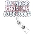Dimeho Funny Badge Reels Retractable ID Card Holder I'm Nicer Than My Face Looks Name Tag Alligator Clip Heavy Duty Swivel Keychain for Nurse Student Medical Assistant Doctor Teacher Office Work