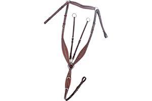 EXIONPRO Exion English Horse Breastplate Designer Stitched Soft Linned Anatomic Shaped With Running Attachment | Premium Leather English Breast Collar For Horses (Oak Brown, Cob)
