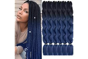 Xtrend 6Packs 24 Inch Ombre Jumbo Braiding Hair 2 Tone Afro Braiding Hair Extensions for Twist Jumbo Box Braids Synthetic Hair for Women Braiding (6Packs, Black/Dark Blue#)…