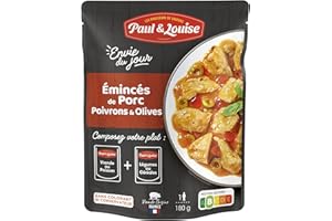 Paul & Louise Envie Du Jour - Emincés de porc, poivrons & olives 180g - Sachet micro ondable - Prêt en 2 min - À combiner avec nos sachets d'accompagnements - Légumineuses ou Céréales