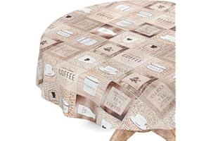 ‎ANRO Tischdecke abwaschbar Wachstuch Wachstuchtischdecke Rund 120cm Schnittkante Kaffee Coffee pflegeleicht