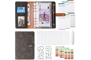 WISYOK Budget Planner A6, Planificador Presupuesto, Carpeta De Presupuesto para ahorrar efectivo, Carpeta de Cuaderno, con Organizador Dinero, Agenda, Pegatina, Regla Blanda (Gris)