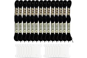 SZXMDKH Lot de 14 écheveaux de fil à broder noir pour point de croix