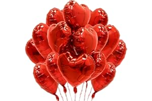 DAZAKA Globos Corazón Rojos, 20 Piezas Globos en Forma de Corazón 18 Pulgadas,Globo Aluminio Corazón Helio Romantica Decoración para Bodas, San Valentín y Compromiso,Fiesta Cumpleaños,Aniversario