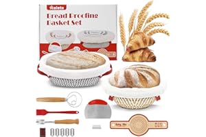 DALETU Banneton pour Pain en corde de coton, Corbeille a Pain en Ovale et Rond avec couvercle panier a pain, avec pain avec élingue à pain, fouet danois, grattoir à pain, lame à pain et brosse