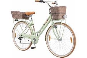 BIKESTAR Bici da città Citybike in alluminio 26" 28" | 7 velocità Shimano Bici Retro Vintage Donna con campanello, cestino, luce e riflettori