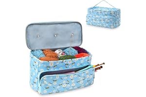 JOZEA Stricktasche Aufbewahrung, Aufbewahrungstasche für Wolle Tangle Free mit 3 Ösen, Stricken Projekt Tasche und Totes Veranstalter große Stricktasche für Strickprojekte und Zubehör（Blau）