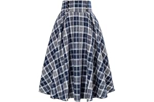 DayaEmmoTQ Jupe mi-Longue Vintage élégante pour l'hiver A-Line Taille Haute mi-Longue Jupe plissée Jupes décontractées Jupes élastiques Jupe Cercle Jupe Automne écossaise