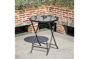 The Fellie Garden Table Folding Side Table Outdoor Tempered Glass Coffee Table Round Patio Table(60 * 60 * 72cm Round Folding Table B-Brown)