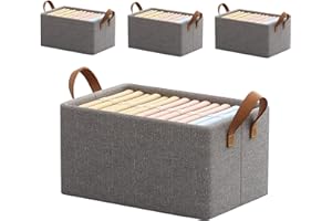 soynogya Faltbare Aufbewahrungskörbe, Leinen Stoff Aufbewahrungsbox Korb für Spielzeug, Kleidung, Zuhause, Wäsche (4-Sätze)