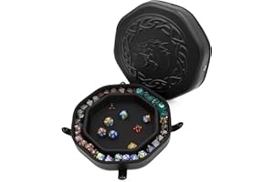 CASEMATIX Dice Tray and Dice Storage Case for Up to 115 RPG or DND Dice - Dice Rolling Tray with Magnetic Snaps, Embossed Dragon and Soft Interior for Random Rolls, Dice Box Protection