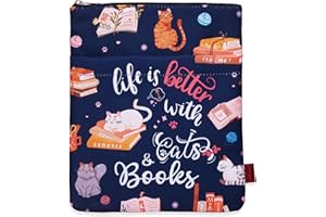 LPARKIN Life is Better with Cats and Books Rękawy na książki, z zamkiem błyskawicznym, 38 x 20 cm tkanina nadająca się do prania