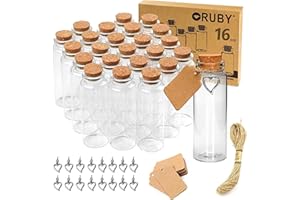 Ruby 16Pcs 30 x 85mm/40ml Mini Bottiglie Vetro con Tappo Sughero, Ampolla di Vetro,Barattolo Caramelle Vasetti in Vetro per Bomboniere Vasetti Spezie