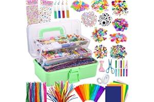 Gutenguy Bastelset Kinder, 3000+Pcs Bastelkoffer Bastelbedarf Material Set, Große Bastelbox Geschenke für Mädchen Jungen3 4 5 6 7 8 9 10 11 12 Jahre-Hellgrün