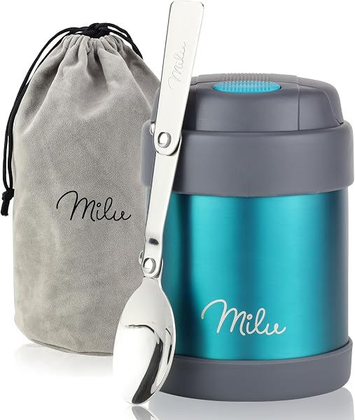 Milu Thermobehälter für Lebensmittel, 300 ml, 440 ml, 450 ml, 650 ml, 800 ml, Thermobehälter aus Edelstahl, Vakuum-Isolierbehälter für heiße und kalte Speisen (Grün, 300 ml) - 1