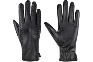 MaoXinTek Womens Gloves Warm PU Leather Cashmere Lining Thick Windproof Outdoor Full Touchscreen Hand Mittens for Driving Bicycling Black