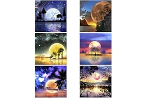 Opopark 5D Diamond DIY Painting by Number Kit (6 Pack), 20x20cm Beautiful Moon Full Drill Cross Stitch Crystal Embroidery Pictures for Home Wall Decor