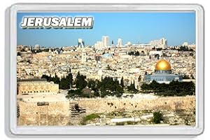 AWS Magnete in PVC Rigido Gerusalemme Jerusalem Souvenir Terra Santa Israele Gadget calamita Fridge Magnet Magnete da frigo in plastica Dura con Immagine Fotografica Città City Israel