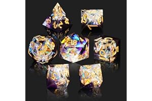 Cttasty Würfelset aus Harz, handgefertigt, 7-teilig, scharfe Kanten, für DND RPG MTG Rollenspiel, D&D-Würfel mit Geschenkbox (Weiß-Violett)