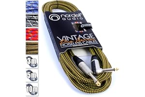 NORDELL Premium Braided Guitar Cable: 5m / 15ft Mono 1/4 inch Jack Lead for Bass, Electric, Keyboard, Amp etc.