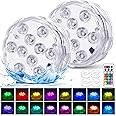 YiaMia Hot Tub Lights, Submersible LED Pool Lights with Suction Cup and Remote Control, 2-Pack RGB Color Battery-Powered Waterproof Lights for Ponds, Decoration, Parties, Vase Bases, Spas, Aquariums
