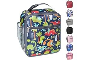 Apuucse Dinosaur Insulated Lunch Bag with Side Mesh Pocket for Kids/Boys/Girls/Child,Water-Resistant Leakproof Soft Cooler Bag Durable Portable Thermal Lunch Box for School/Picnic/Outdoor(Blue)