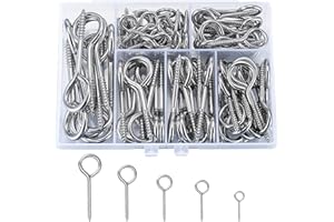 SZSLMY 105 Pcs Screw in Eye Hooks, Screw Eye Pins Hook, Eyelet Screws, Hooks and Eyes Set for Wood, Ring Wall Hangers, 25mm/35mm/40mm/50mm/65mm