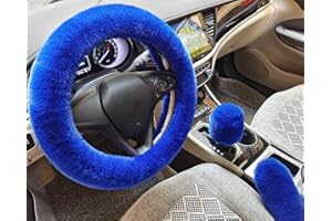 YUNZLAN Housse de Volant de Voiture en Fourrure de Lapin, Chaude et Confortable en Hiver Housse de Volant en Peluche + Housse de Frein à Main + Housse de Changement de Vitesse (Blue)