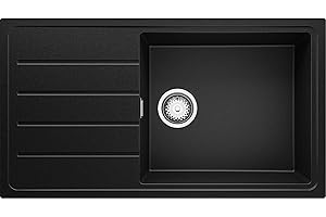 Lavello Cucina 90 x 50 cm, Lavandino Cucina in Granito 1 vasca + Sifone Classico, Lavabo Cucina Incasso di Primagran, Nero