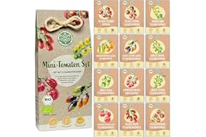 BIO mini Tomatensamen Set: 12 samenfeste Tomatensorten | Tomaten Saatgut mit seltene & alte Cocktail, Cherry & Fleischtomaten | Gemüse Samen für Balkon, Hochbeet, Garten & als Geschenk | Loveplants