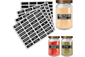 KIWITEK Spice Labels for Jars, Pre Printed Waterproof Self Adhesive Stickers for Kitchen Organization and Pantry Storage, Washable Reusable Tear-Proof Black Seasoning Sticker, 96 Pcs + 32 Free Blank Labels