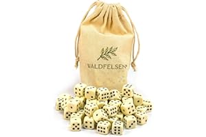 Waldfelsen® Lot de 50 dés de 6, 12, 20, 30 ou 50 dés de qualité supérieure de Waldfelsen® - Taille standard - 16 mm - En acrylique - 6 faces - 6 faces - Avec sac en tissu (ivoire)