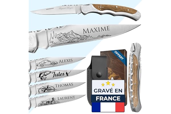 Couteau homme personnalisé - Marque laguiole gravé avec un prénom - Couteau pliant personnalisable - Cadeau Fête des pères - Idée cadeau pour homme, Papa (Marron, Couteau)