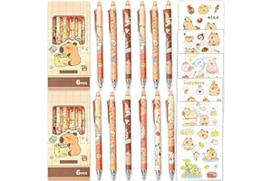 agogue Capybara zestaw 18 długopisów do ścierania, 2 w 1, zestaw 12 długopisów z 6 naklejkami i pudełkiem na prezent dla dzieci, szkolne, biurowe