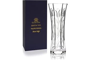 CLEAR CRYSTAL Crystal Vase, 30cm high, For Flowers & Decor, Tulip Design, Eternal Love for Home Nice, Shiny, Adorable, Suitable For all Occasions, Perfect as a Gift,