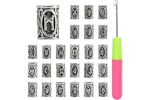 BOTHFOX 24PCS Viking Hair Beads Norse Rune Bead Antique Hair Beard Pendants DIY Jewelry Bracelet Necklace Crochet Quick Beader Viking Hair Accessories Dreadlocks Hair Charms for Women and Men (Silver Rune)