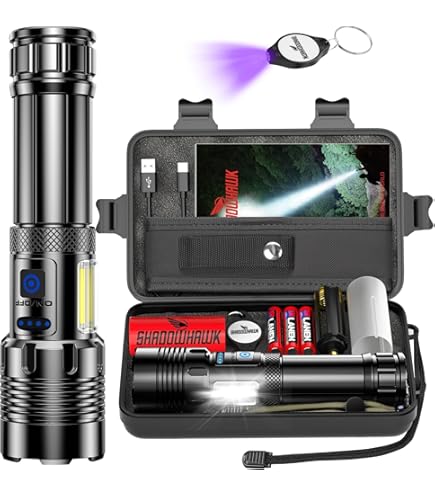 2 Stück LED-Taschenlampen – 10000 Lumen, Wasserdicht, USB-C Aufladbar, Mit 5 Modi