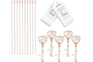 Aokbean 52 pezzi Vintage Scheletro Chiavi Apribottiglie Bomboniera Set regalo Souvenir Ospite con Escort Grazie Tag e Portachiavi(Oro Rosa)