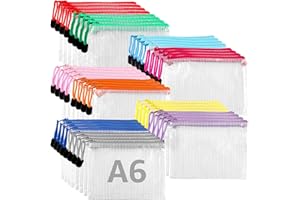 GBACHOOSE Lot de 40 porte-documents étanches A6 avec fermeture éclair pour fichiers, papier, devoirs, fournitures de voyage, cosmétiques (10 couleurs)