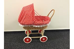 WELT-DER-TRÄUME Cochecito de muñecas de Ratán Nostalgia Infantil Cochecito de muñecas de Madera de Juguete Madera Mimbre Incluye Cubierta cojín