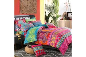 ‎ASHANLAN AShanlan Bohemian Bettwäsche Set 135x200 Rot Grün Bunt Boho Indisch Wendebettwäsche 2 Teilig 100% Mikrofaser Böhmisch Bettbezug mit Kissenbezug 80x80 für Einzelbett