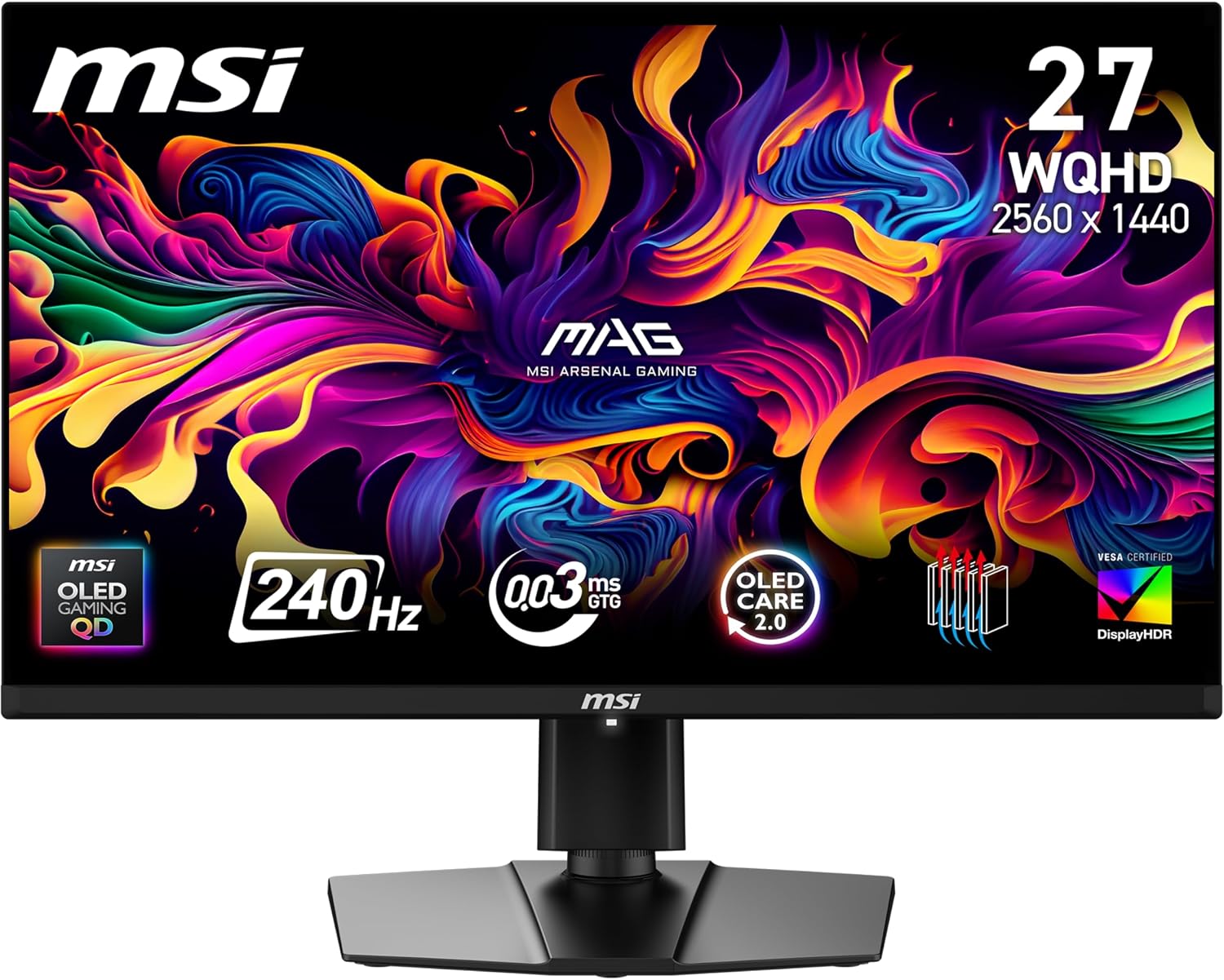 MSI MAG 273QP QD-OLED X24 26.5 Inch WQHD Gaming Monitor - 2560 x 1440 Quantum Dot Panel, 240Hz / 0.03ms, 99% DCI-P3, ΔE≤2, DisplayHDR True Black 400, DP 1.4a, HDMI 2.1