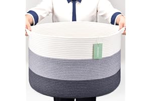 BOSROTY Extra Large Blanket Basket 87L, Laundry Hamper, Baby Nursery Hamper for Storage Toys Clothes Towels, Large Cotton Rope Laundry Basket for Girls Boys, 55 x 35 CM, White & Gray