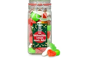 ‎DER ZUCKERBÄCKER Frohe Weihnachten Süßigkeitenglas - Fruchtgummi- und Schaumzucker-Mix im hochwertigen Bügelglas, schönes Weihnachts-Geschenk