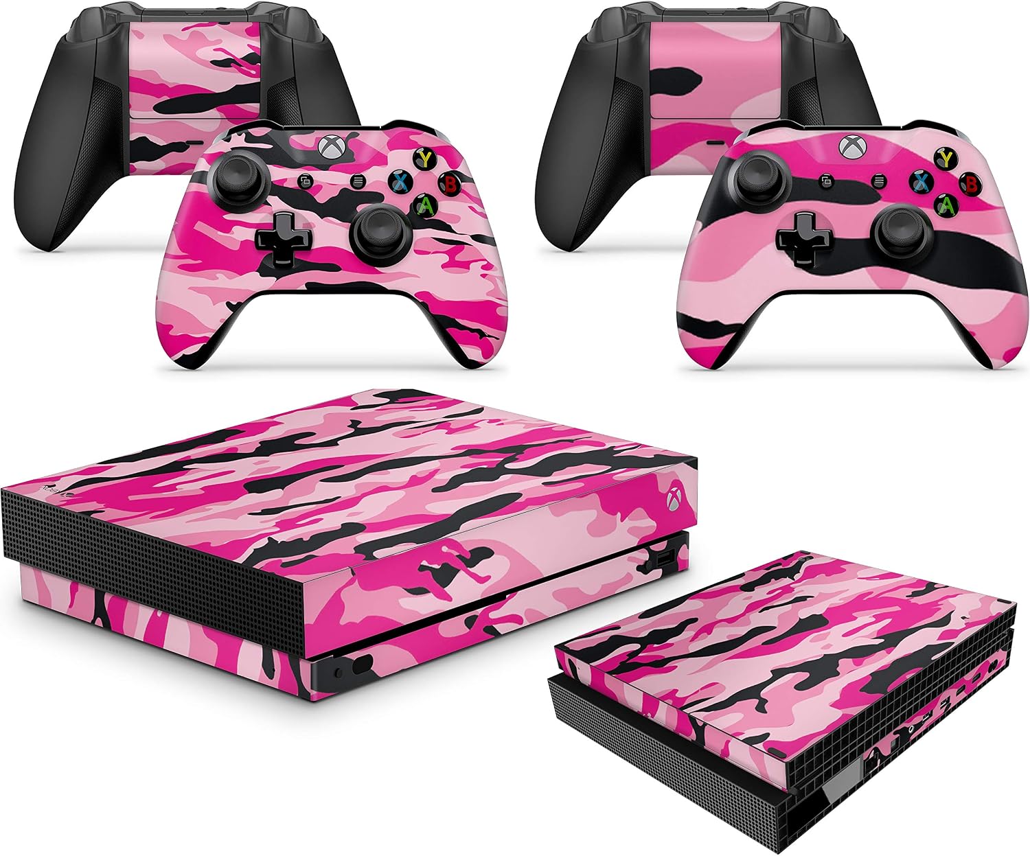 PINK CAMO Skins for Xbox One X XBX Console Decal Vinal Sticker + 2 Controller Set
