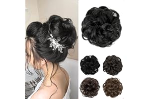 JJstar Chignon Postiche Cheveux Grande Postiches Bouclés Ondulés Chouchou Cheveux Naturel Faux Chignon Elastique pour Femmes Fille(Noir Naturel)